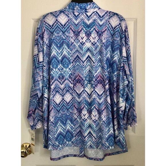 ALFRED DUNNER WOMEN'S TOP COLLARED NECK BUTTON DOWN ZIG ZAG 3/4 SLEEVES ROLL 158 - Picture 4 of 6